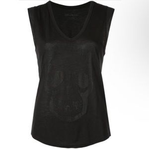 ZADIG & VOLTAIRE Brooklyn Strass Tee Black Silver Embellished Skull Graphic S/M